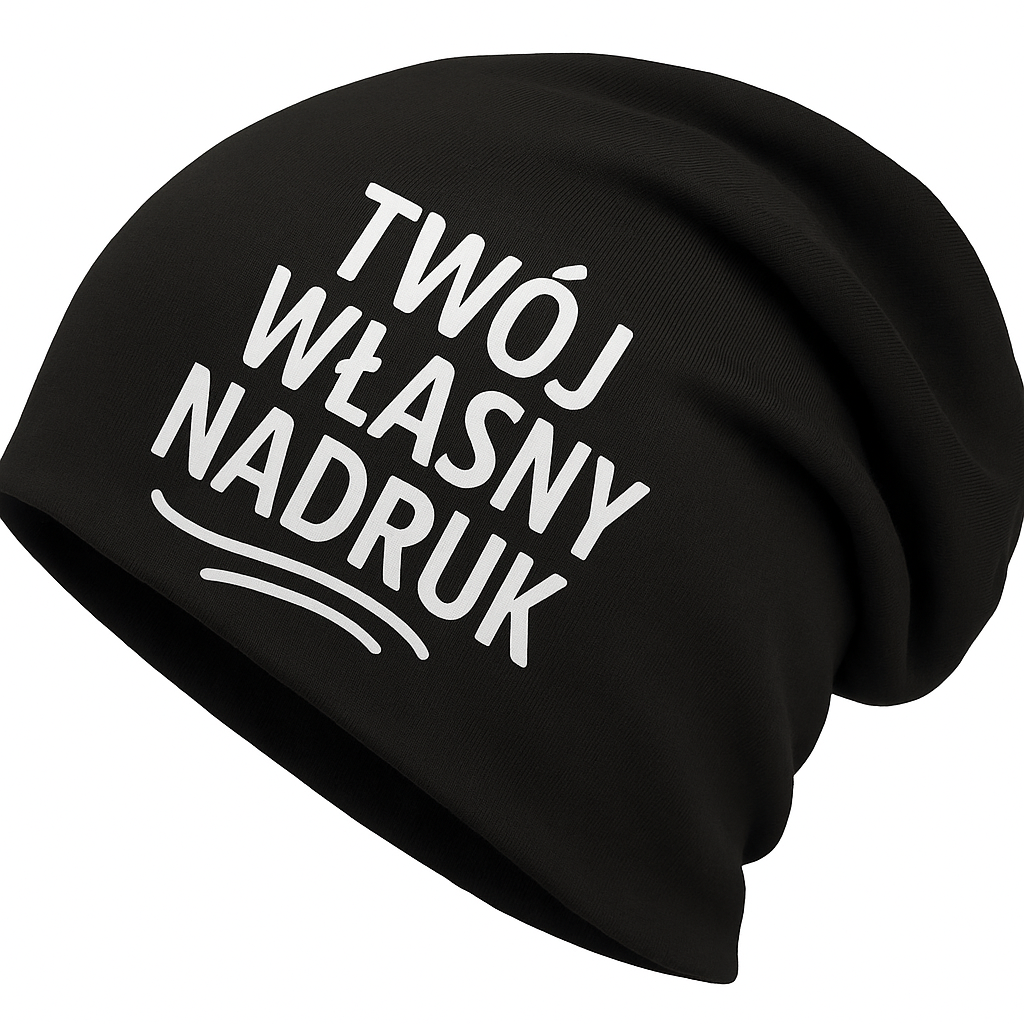 Bawełniana czapka zimowa w kolorze czarnym z nadrukiem Twój własny nadruk