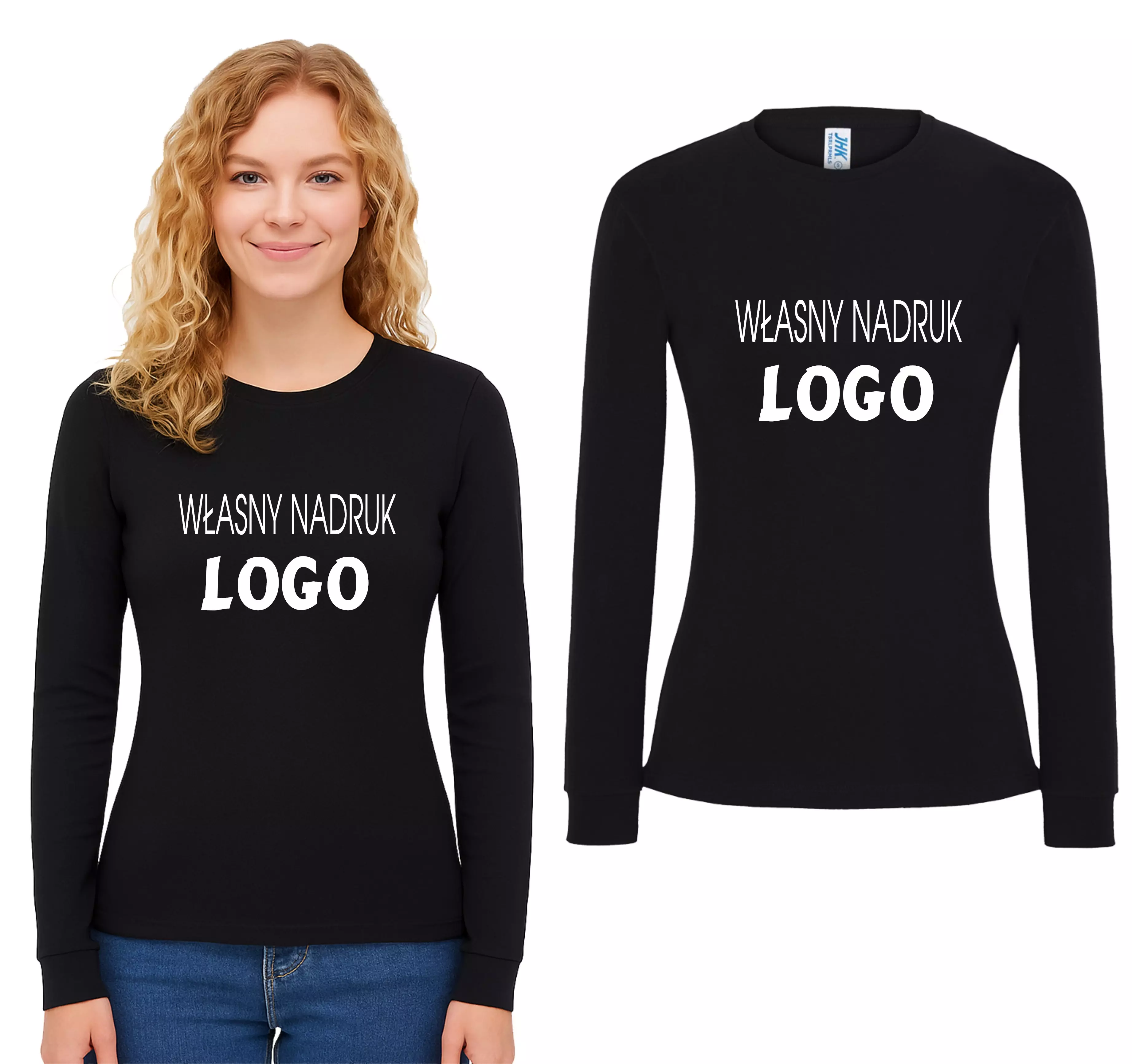 Koszulka damska z długim rękawem z własnym nadrukiem na plecach