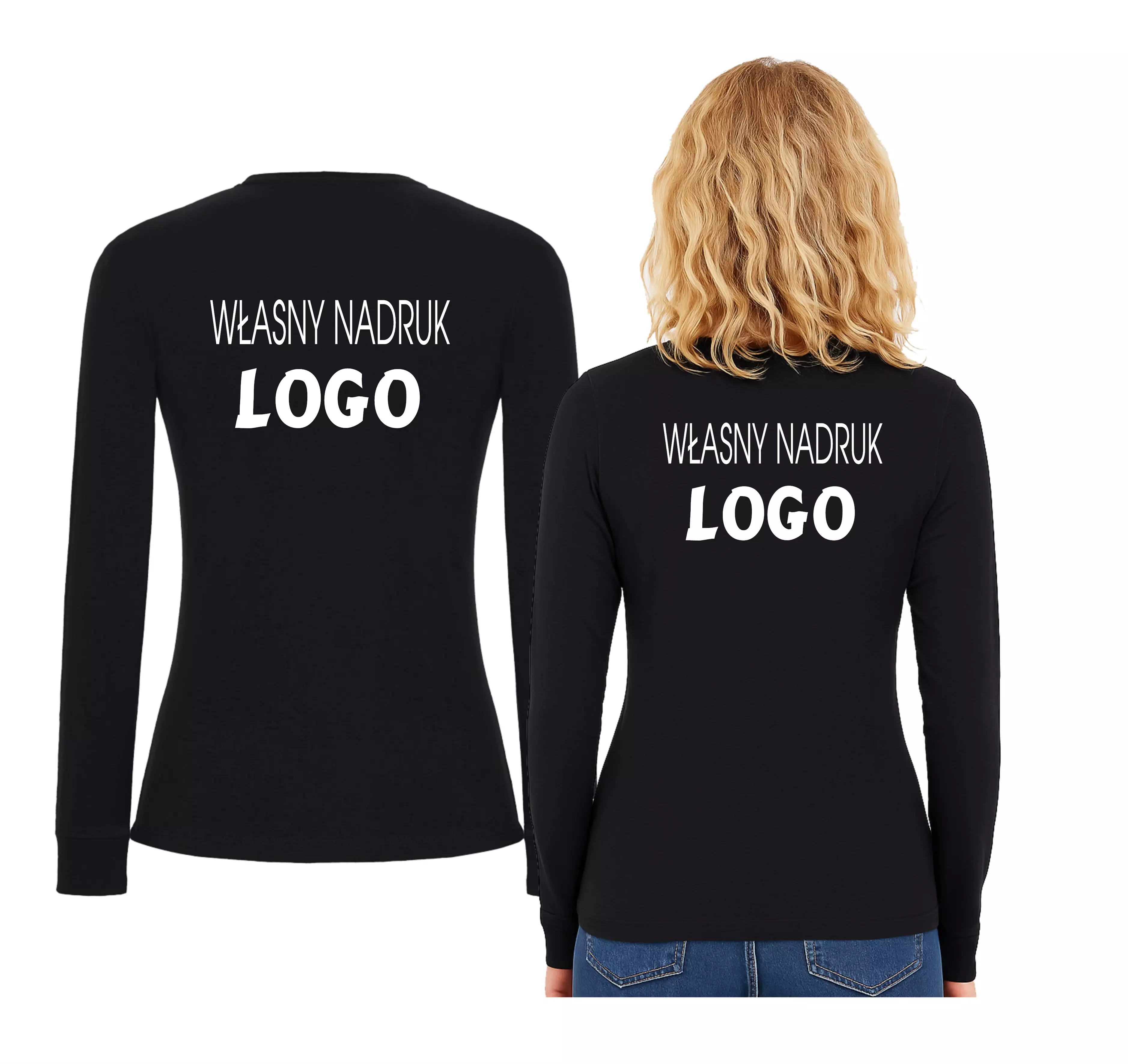 Koszulka damska z długim rękawem z własnym nadrukiem na plecach