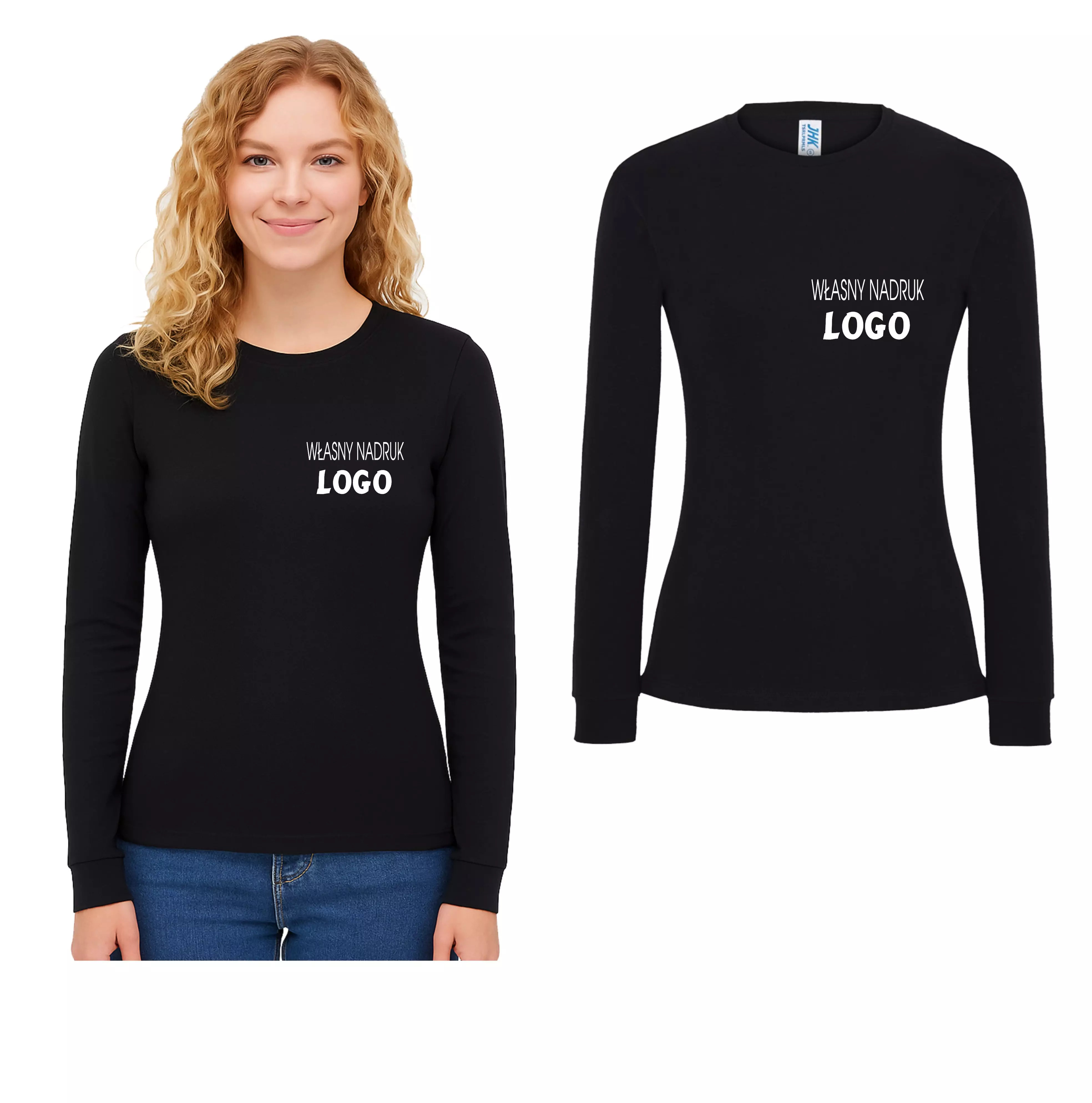 Koszulka damska z długim rękawem z własnym nadrukiem – przód